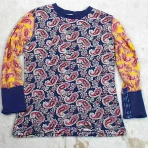 SUNDANCE Thermal Paisley Quarter Sleeve Velvet Detail Button Cuff Women Pet Med